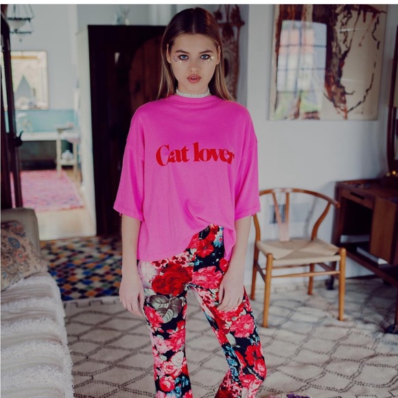 NWT Revolve Daydream Nation Cat Lover Tee in Kiss Kiss Pink Size XSmall - Picture 2 of 5